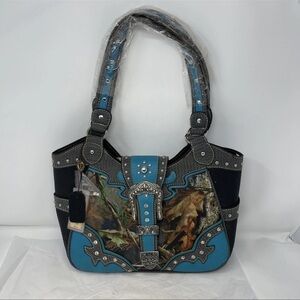 P&G Collection Western Cowgirl Purse Camo Studded Turquoise Western NWT